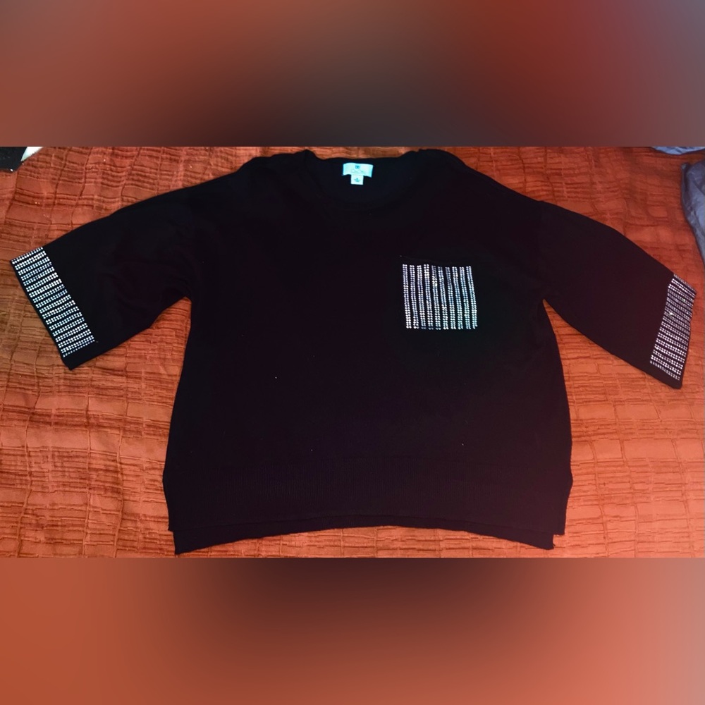 Black Bejeweled with Crystals Top Women’s sz M (oversized) by CeCe NEW